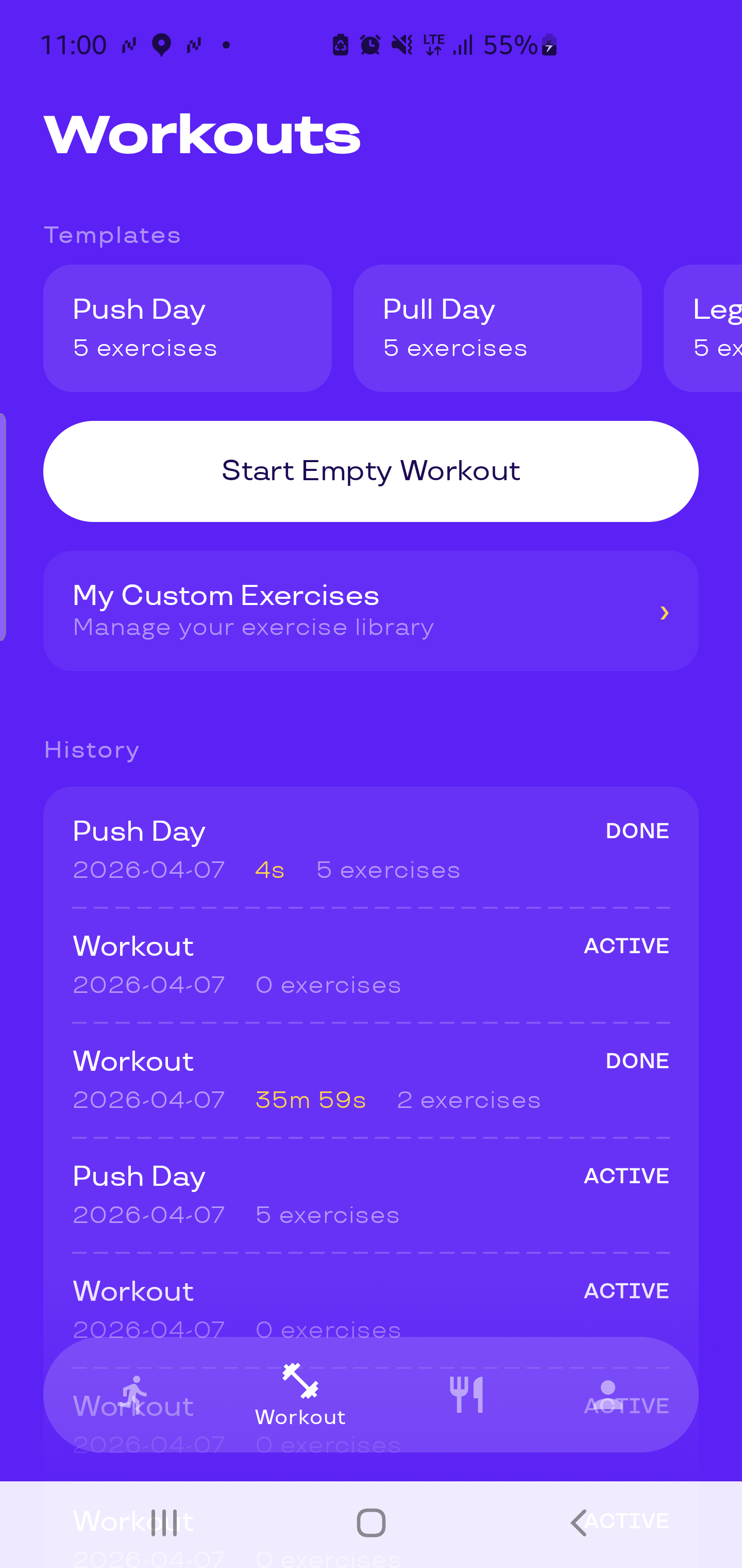 Better app workout screen